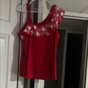 Cato Red Floral Ruffle Tank Top